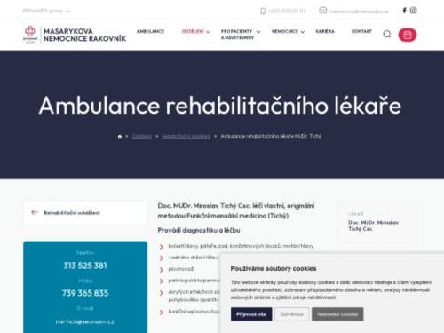 Ambulance rehabilitačního lékaře - Masarykova nemocnice Rakovník - Doc. MUDr. Miroslav Tichý Csc.