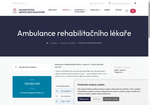 Zobrazit webové stránky Ambulance rehabilitačního lékaře - Masarykova nemocnice Rakovník - MUDr. Andrea Švojgrová