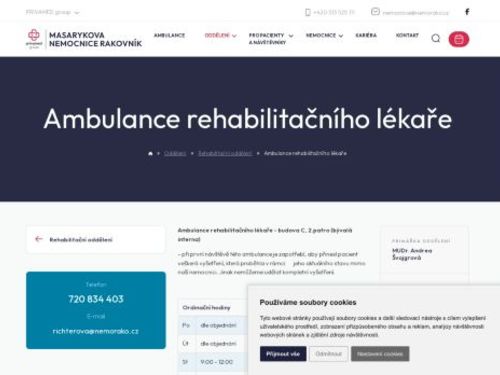 Ambulance rehabilitačního lékaře - Masarykova nemocnice Rakovník - MUDr. Andrea Švojgrová
