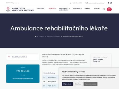 Ambulance rehabilitačního lékaře - Masarykova nemocnice Rakovník - MUDr. Andrea Švojgrová