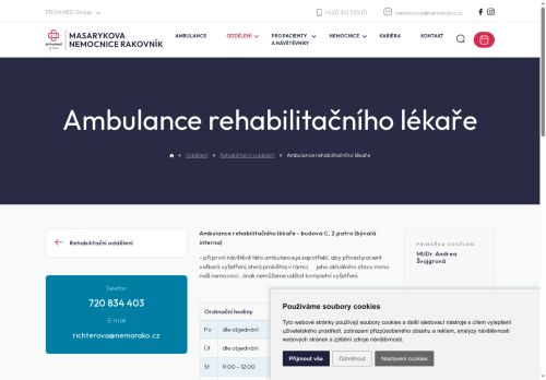 Zobrazit webové stránky Ambulance rehabilitačního lékaře - Masarykova nemocnice Rakovník - MUDr. Andrea Švojgrová