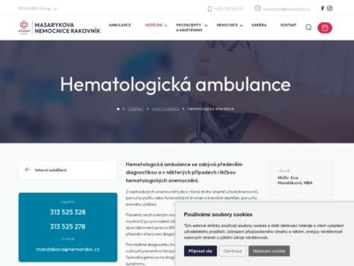Hematologická ambulance - Masarykova nemocnice Rakovník - MUDr. Eva Mandáková, MBA