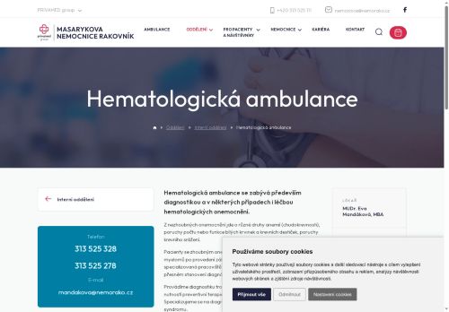 Zobrazit webové stránky Hematologická ambulance - Masarykova nemocnice Rakovník - MUDr. Eva Mandáková, MBA