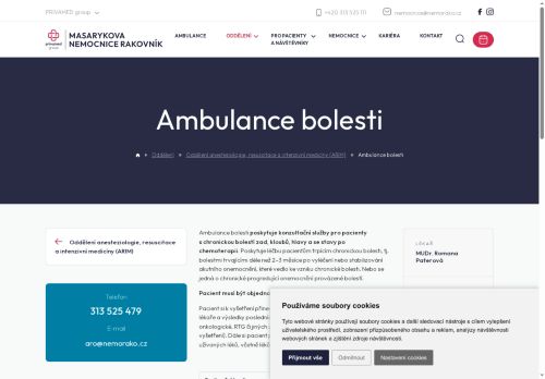 Zobrazit webové stránky Ambulance bolesti - Masarykova nemocnice Rakovník - MUDr. Romana Paterová