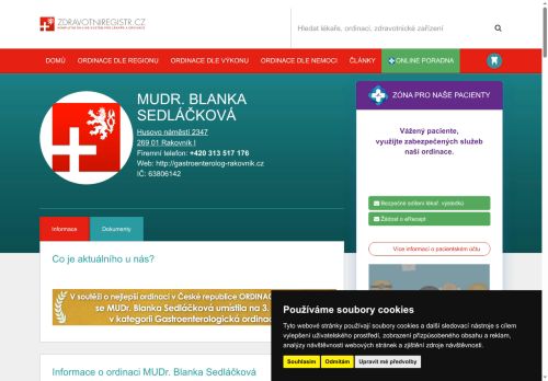 Zobrazit webové stránky Ordinace gastroenterologie a hepatologie - MUDr. Blanka Sedláčková