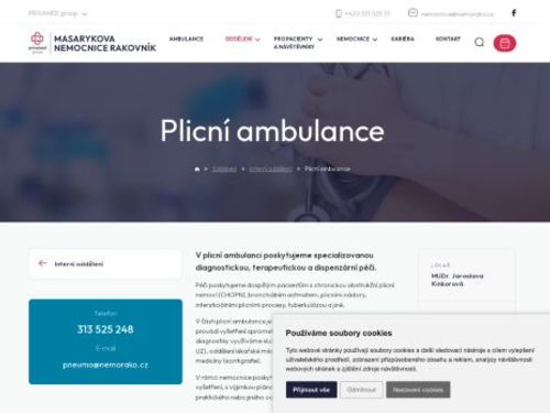 Plicní ambulance - Masarykova nemocnice Rakovník - MUDr. Jaroslava Kinkorová