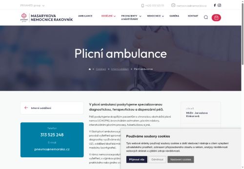 Zobrazit webové stránky Plicní ambulance - Masarykova nemocnice Rakovník - MUDr. Jaroslava Kinkorová