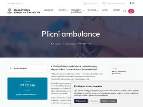 Plicní ambulance - Masarykova nemocnice Rakovník - MUDr. Jaroslava Kinkorová