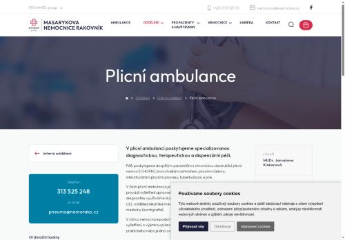 Zobrazit webové stránky Plicní ambulance - Masarykova nemocnice Rakovník - MUDr. Jaroslava Kinkorová