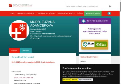 Zobrazit webové stránky Praktický lékař pro dospělé - MUDr. Zuzana Adamčeková