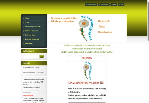 Zobrazit webové stránky Praktický lékař pro dospělé ZZ SEDMIKRÁSKA s.r.o. - MUDr. Marie Jenšovská, MUDr. Jiří Jenšovský