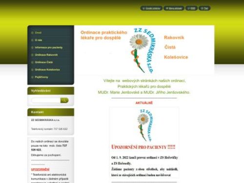 Praktický lékař pro dospělé ZZ SEDMIKRÁSKA s.r.o. - MUDr. Marie Jenšovská, MUDr. Jiří Jenšovský