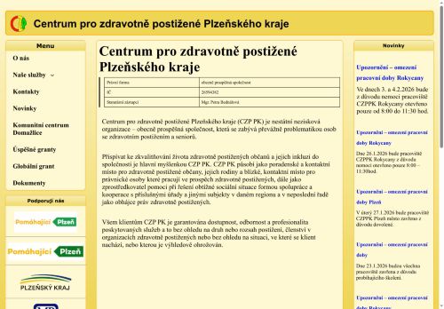 Webové stránky Centrum pro zdravotně postižené Plzeňského kraje o.p.s., Plzeň