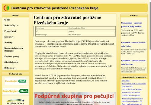 Webové stránky Centrum pro zdravotně postižené Plzeňského kraje o.p.s., Plzeň