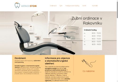 Zobrazit webové stránky Zubní ordinace ASTACUSTOM s.r.o. - MDDr. Jakub Filip, MDDr. Jana Nováková