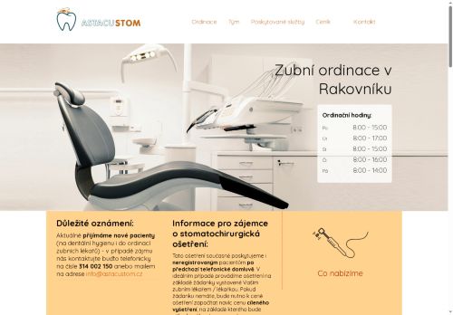 Zobrazit webové stránky Zubní ordinace ASTACUSTOM s.r.o. - MDDr. Jakub Filip, MDDr. Jana Nováková