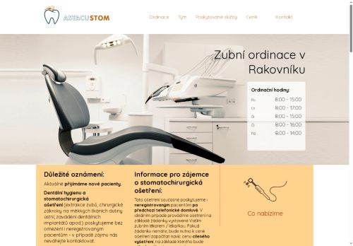 Zobrazit webové stránky Zubní ordinace ASTACUSTOM s.r.o. - MDDr. Jakub Filip, MDDr. Jana Nováková