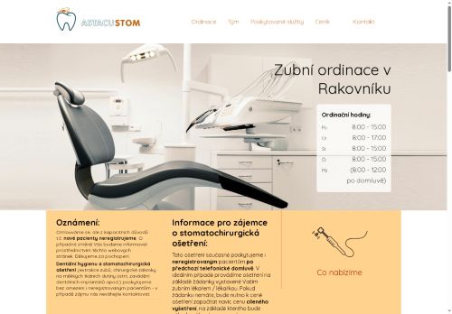 Zobrazit webové stránky Zubní ordinace ASTACUSTOM s.r.o. - MDDr. Jakub Filip, MDDr. Jana Nováková