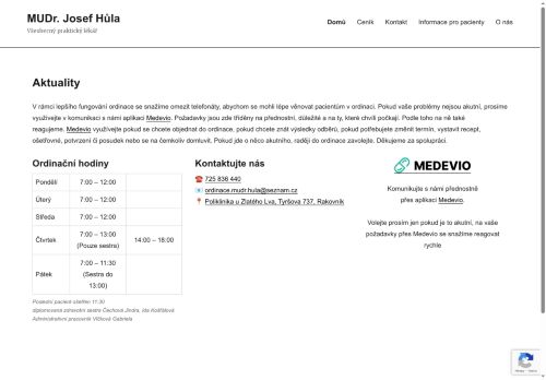 Zobrazit webové stránky Praktický lékař pro dospělé - MUDr. Josef Hůla