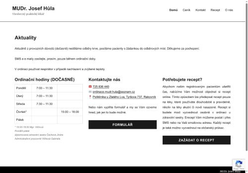 Zobrazit webové stránky Praktický lékař pro dospělé - MUDr. Josef Hůla