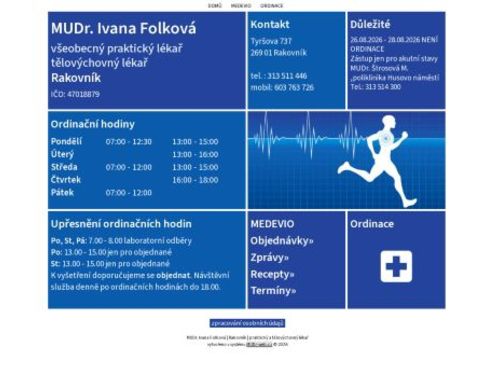 Praktický lékař pro dospělé a tělovýchovná ordinace - MUDr. Ivana Folková