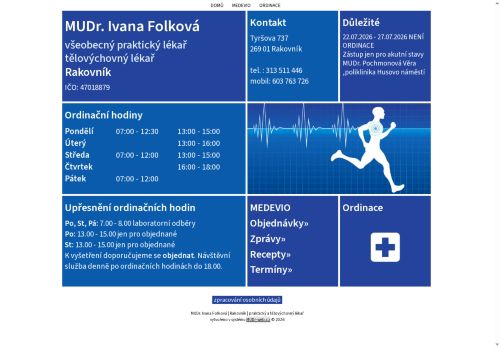 Zobrazit webové stránky Praktický lékař pro dospělé a tělovýchovná ordinace - MUDr. Ivana Folková
