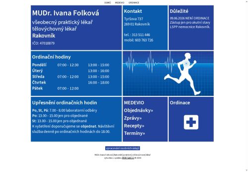 Zobrazit webové stránky Praktický lékař pro dospělé a tělovýchovná ordinace - MUDr. Ivana Folková