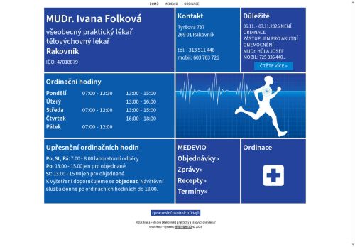 Zobrazit webové stránky Praktický lékař pro dospělé a tělovýchovná ordinace - MUDr. Ivana Folková