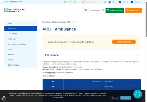 Zobrazit webové stránky Anesteziologická ambulance - Oblastní nemocnice Příbram