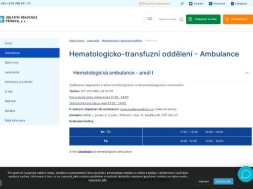 Hematologická ambulance - Oblastní nemocnice Příbram (areál II)