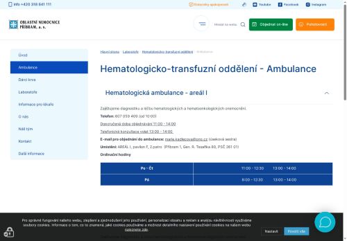 Zobrazit webové stránky Hematologická ambulance - Oblastní nemocnice Příbram (areál I)