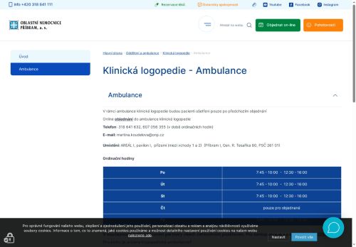 Zobrazit webové stránky Ambulance klinické logopedie - Oblastní nemocnice Příbram