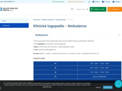 Ambulance klinické logopedie - Oblastní nemocnice Příbram