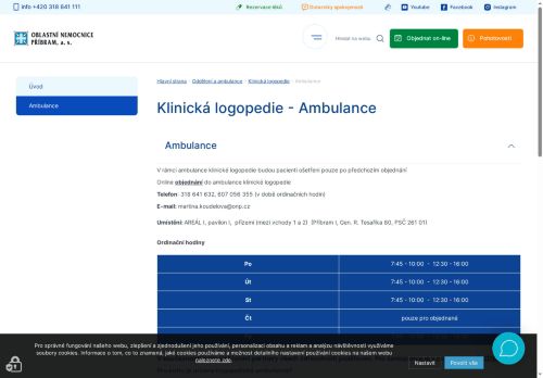 Zobrazit webové stránky Ambulance klinické logopedie - Oblastní nemocnice Příbram
