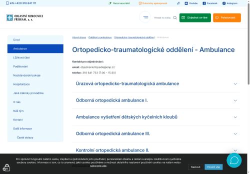 Zobrazit webové stránky Odborná ortopedická ambulance I. - Oblastní nemocnice Příbram