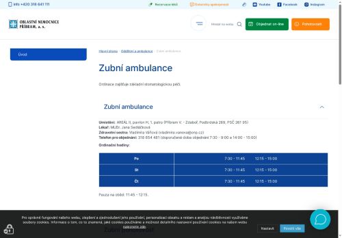 Zobrazit webové stránky Zubní ambulance - Oblastní nemocnice Příbram - MUDr. Jana Sedláčková