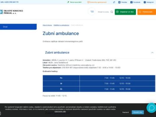 Zubní ambulance - Oblastní nemocnice Příbram - MUDr. Jana Sedláčková