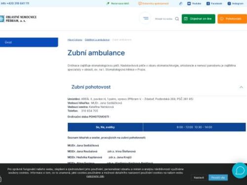 Zubní ambulance - Oblastní nemocnice Příbram - MUDr. Jana Sedláčková