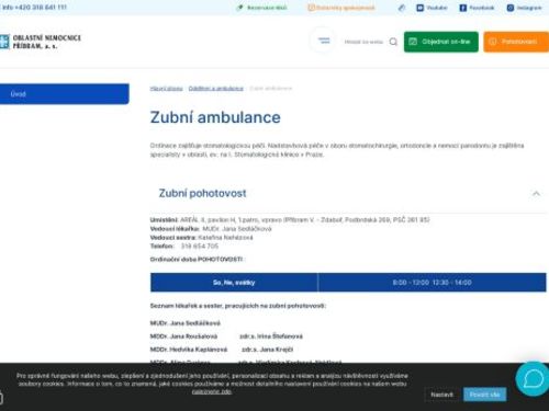 Zubní ambulance - Oblastní nemocnice Příbram - MUDr. Jana Sedláčková
