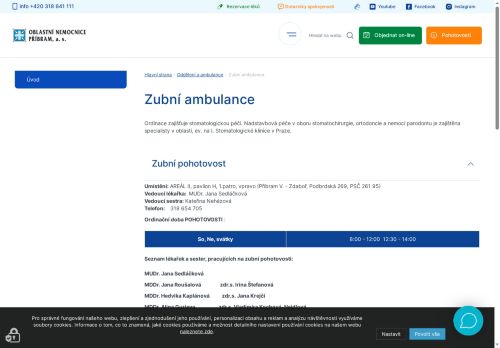 Zobrazit webové stránky Zubní ambulance - Oblastní nemocnice Příbram - MUDr. Jana Sedláčková