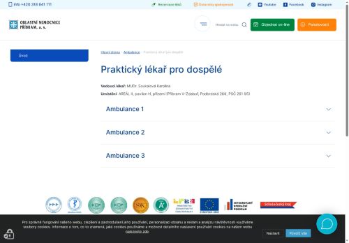 Zobrazit webové stránky Praktický lékař pro dospělé - Oblastní nemocnice Příbram - MUDr. Karolína Soukalová, MUDr. Šedivý, MUDr. Bartošová