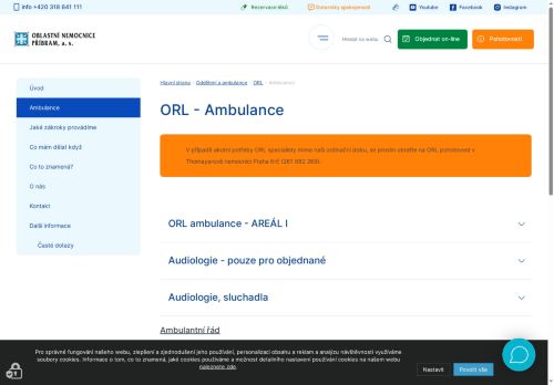 Zobrazit webové stránky ORL ambulance - Oblastní nemocnice Příbram (areál II)