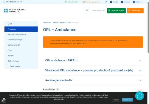 Zobrazit webové stránky ORL ambulance - Oblastní nemocnice Příbram (areál I)