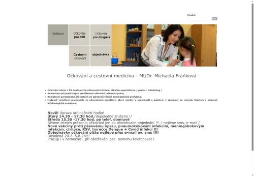 Zobrazit webové stránky Očkování a cestovní medicína - MUDr. Michaela Fraňková