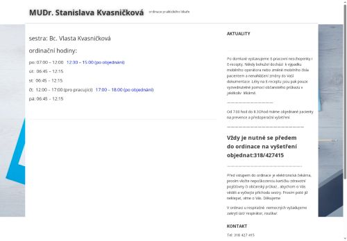 Zobrazit webové stránky Praktický lékař pro dospělé - MUDr. Stanislava Kvasničková