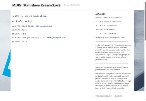 Zobrazit webové stránky Praktický lékař pro dospělé - MUDr. Stanislava Kvasničková