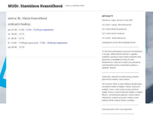 Praktický lékař pro dospělé - MUDr. Stanislava Kvasničková