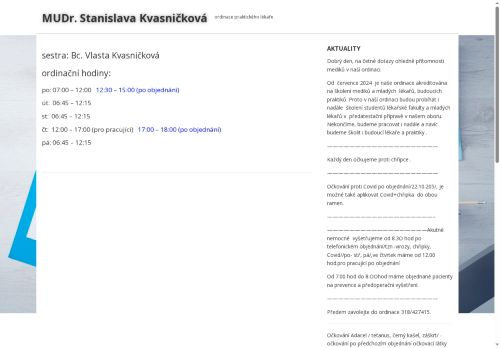 Zobrazit webové stránky Praktický lékař pro dospělé - MUDr. Stanislava Kvasničková