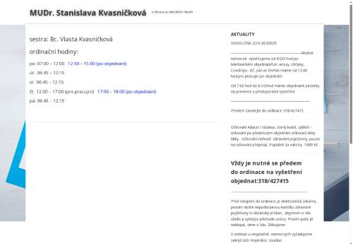 Zobrazit webové stránky Praktický lékař pro dospělé - MUDr. Stanislava Kvasničková