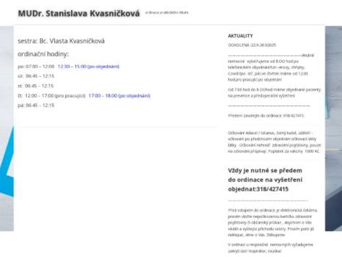 Praktický lékař pro dospělé - MUDr. Stanislava Kvasničková
